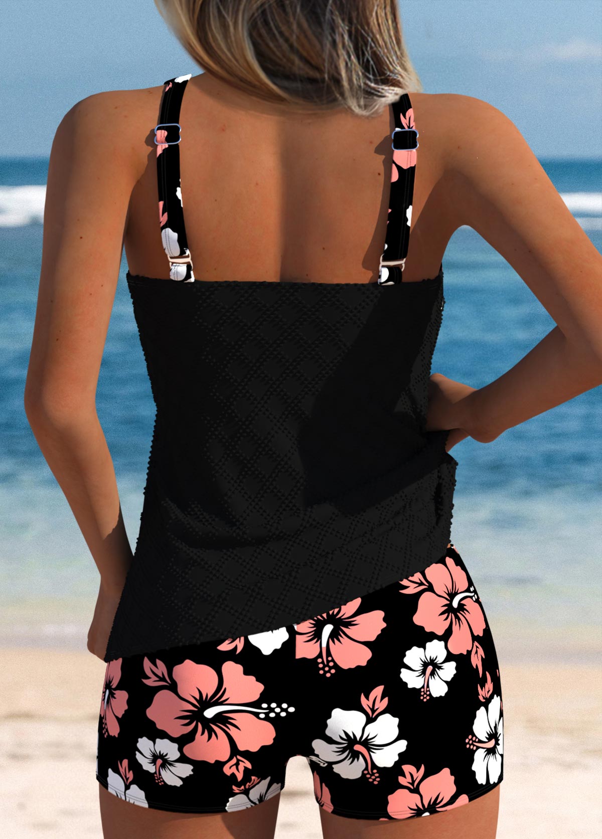 Mid Waisted Floral Print Coral Tankini Set | picture 
