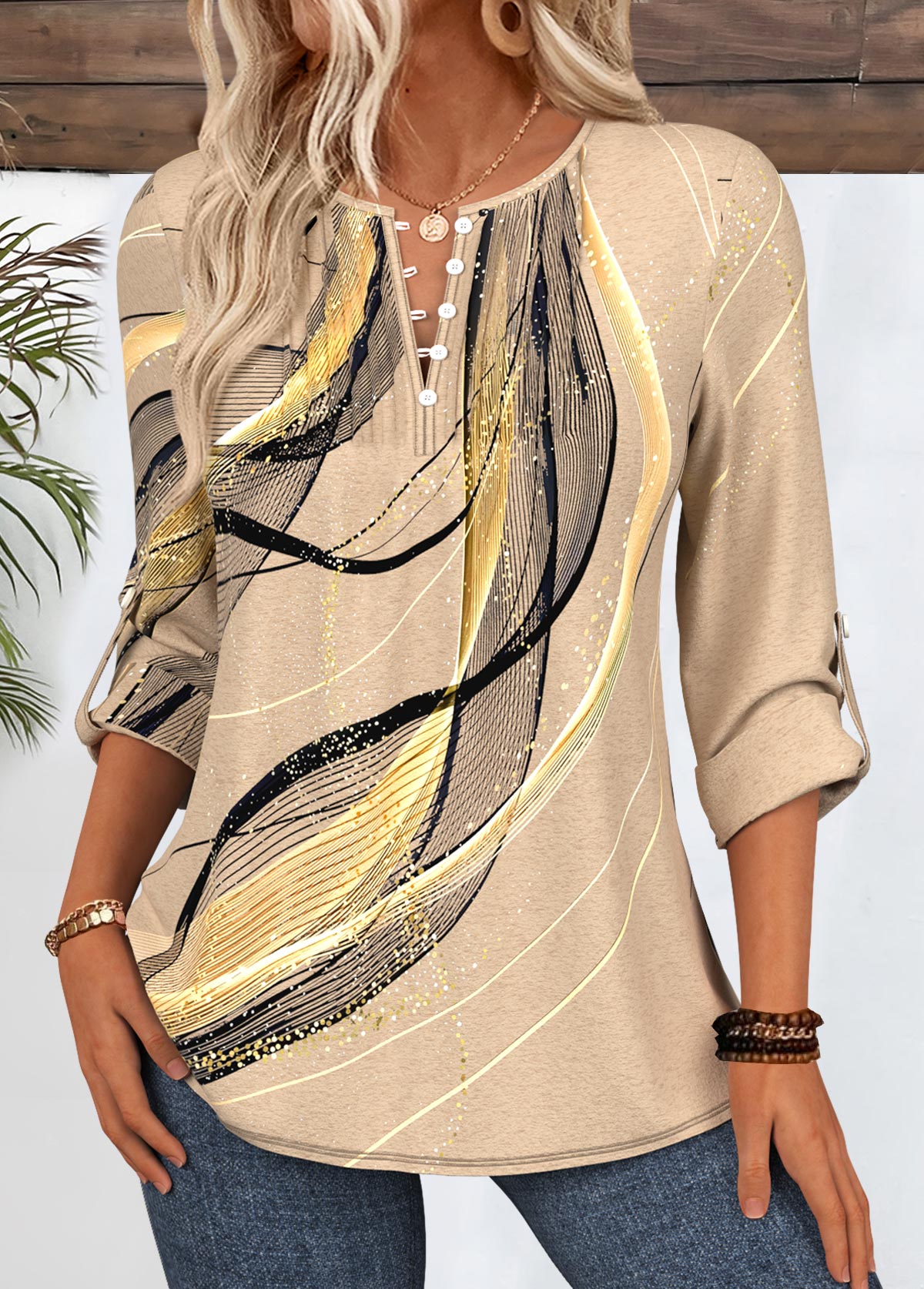 Light Coffee Geometric Print T Shirt | picture 