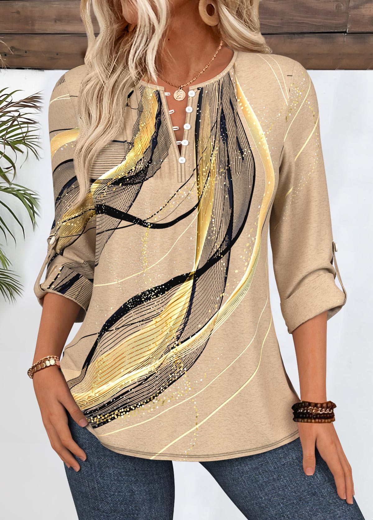 Light Coffee Geometric Print T Shirt | picture 