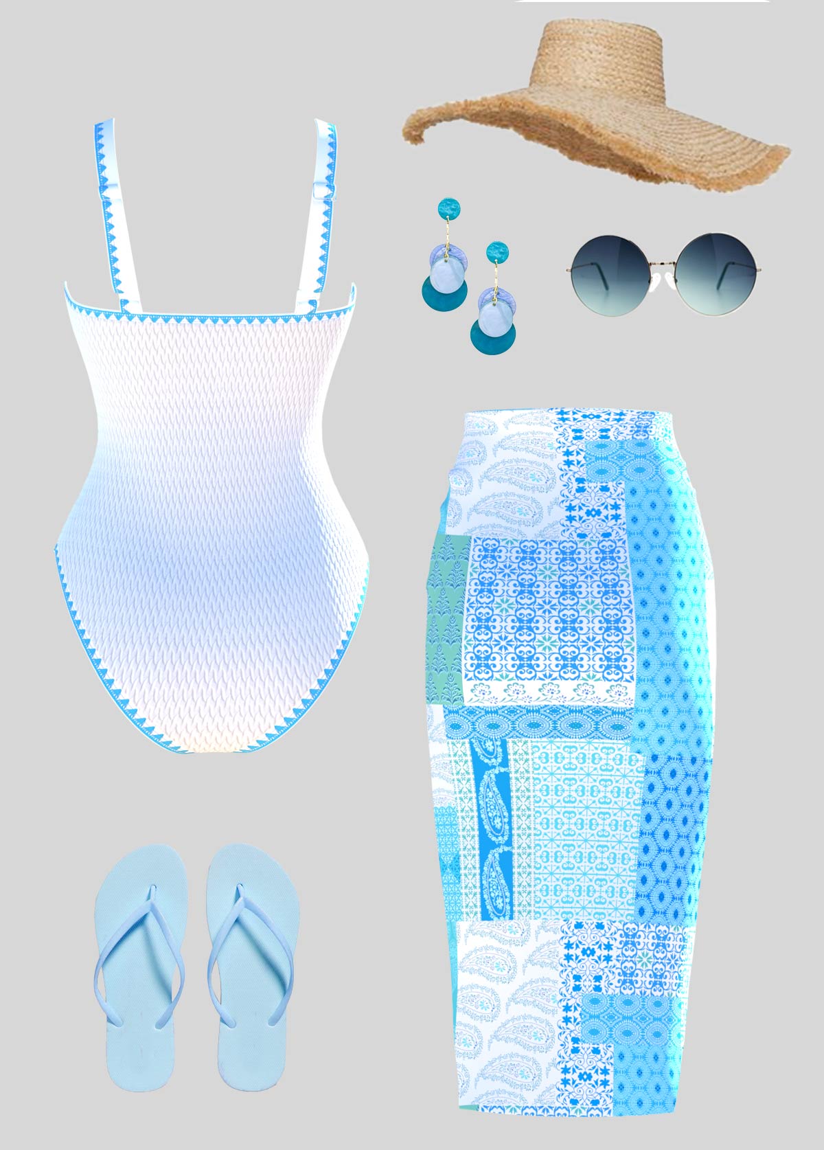 Tribal Print Light Blue One Piece Swimwear and Sarong | picture 