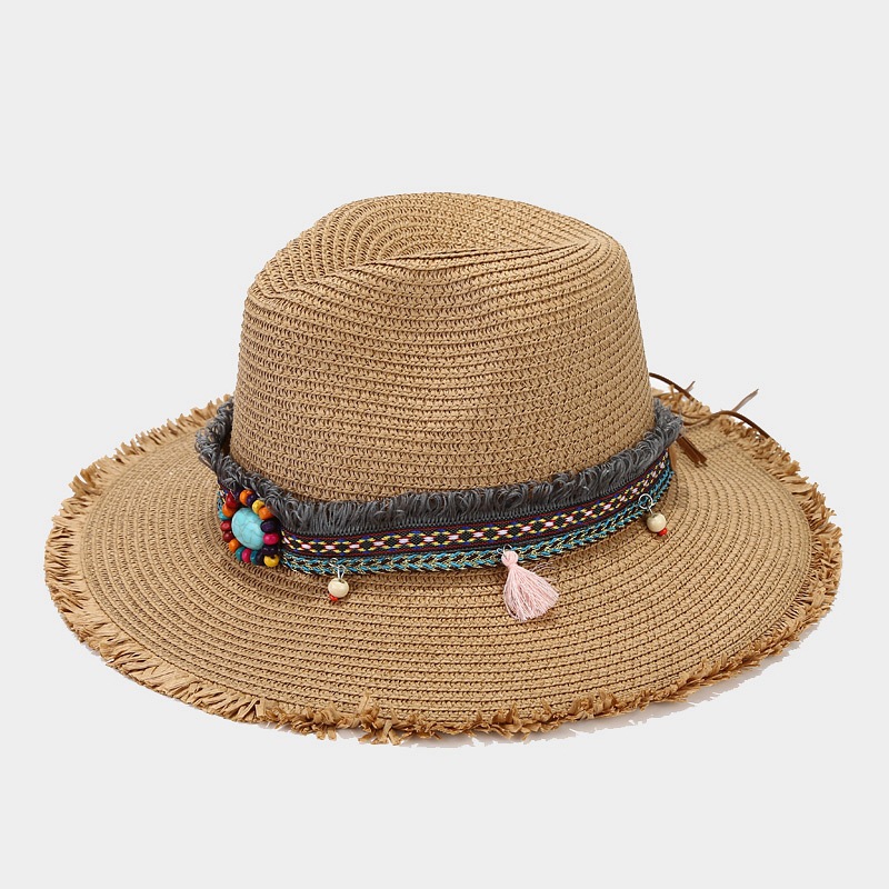 Light Camel Wide Brim Straw Hat | picture 