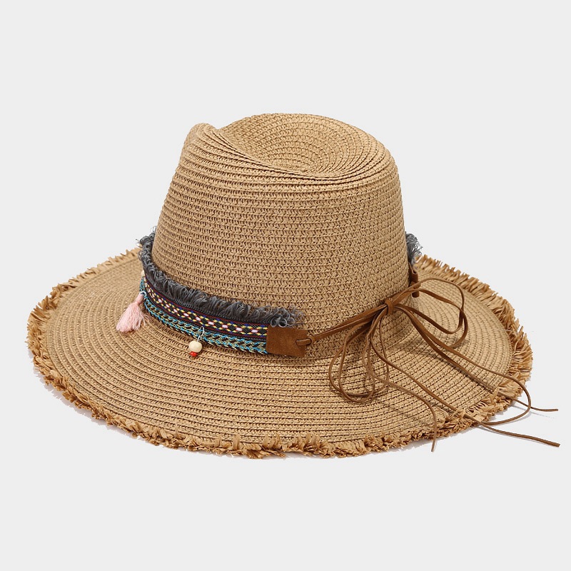 Light Camel Wide Brim Straw Hat | picture 