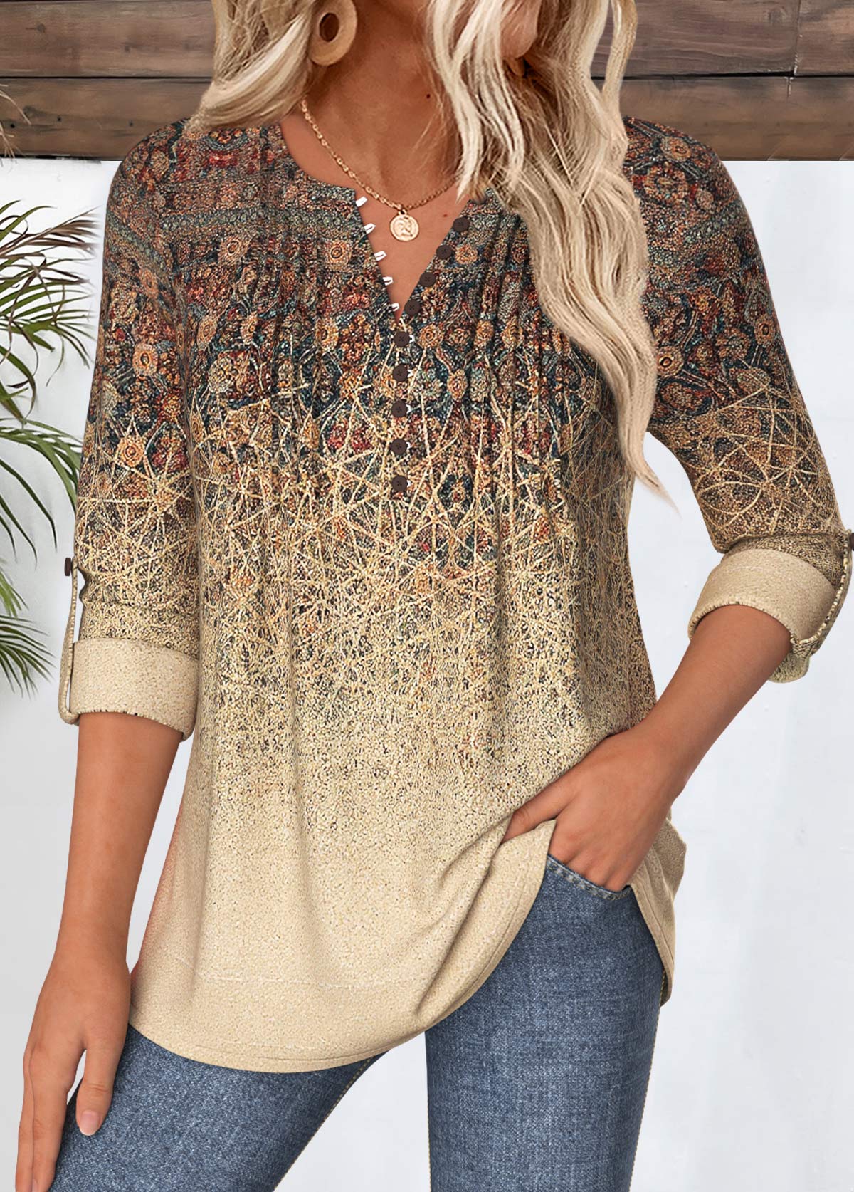 Light Coffee Tribal Print Shirt | picture 