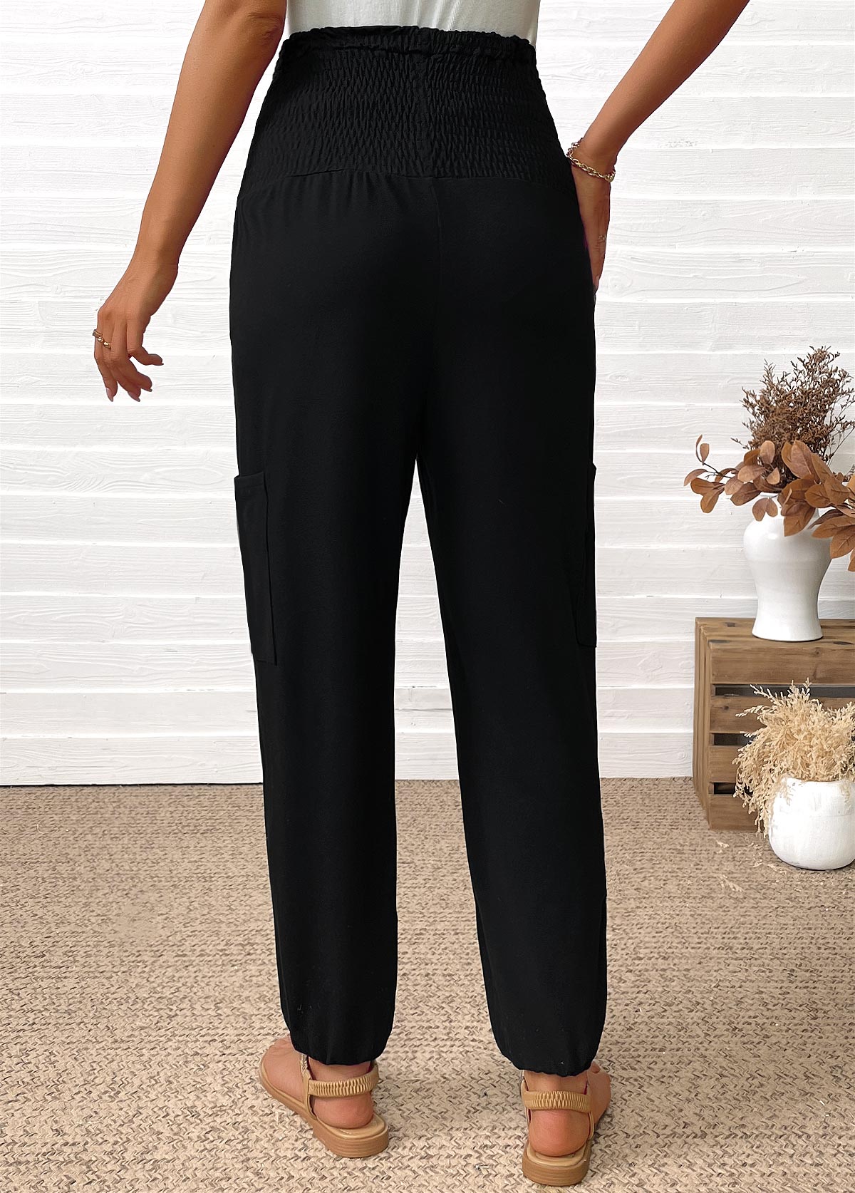 Black Pocket Jogger Elastic Waist High Waisted Pants | picture 