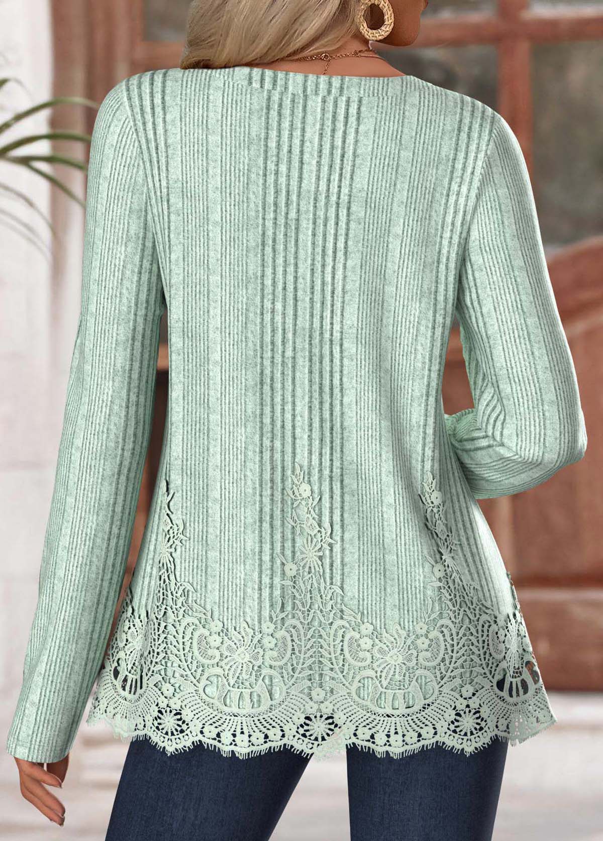 Sage Green Long Sleeve Round Neck T Shirt | picture 