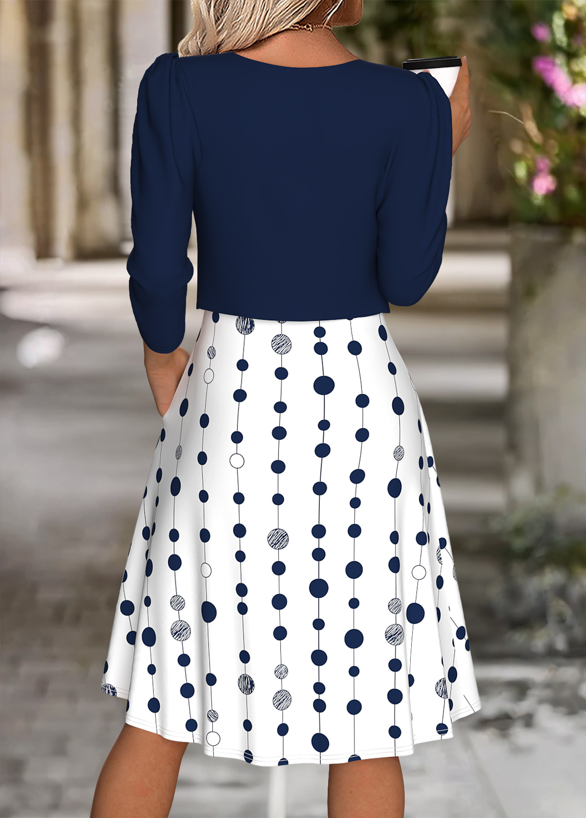 Navy Polka Dot Long Sleeve Dress and Cardigan | picture 