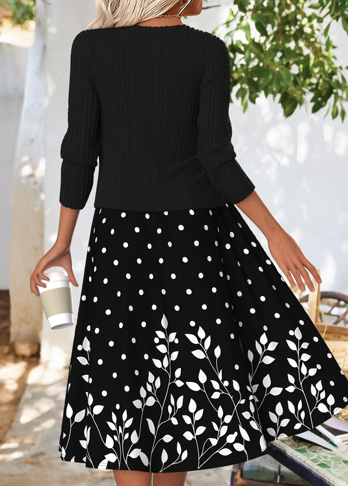 Black Tummy Coverage Floral Print Dress and Cardigan | picture 