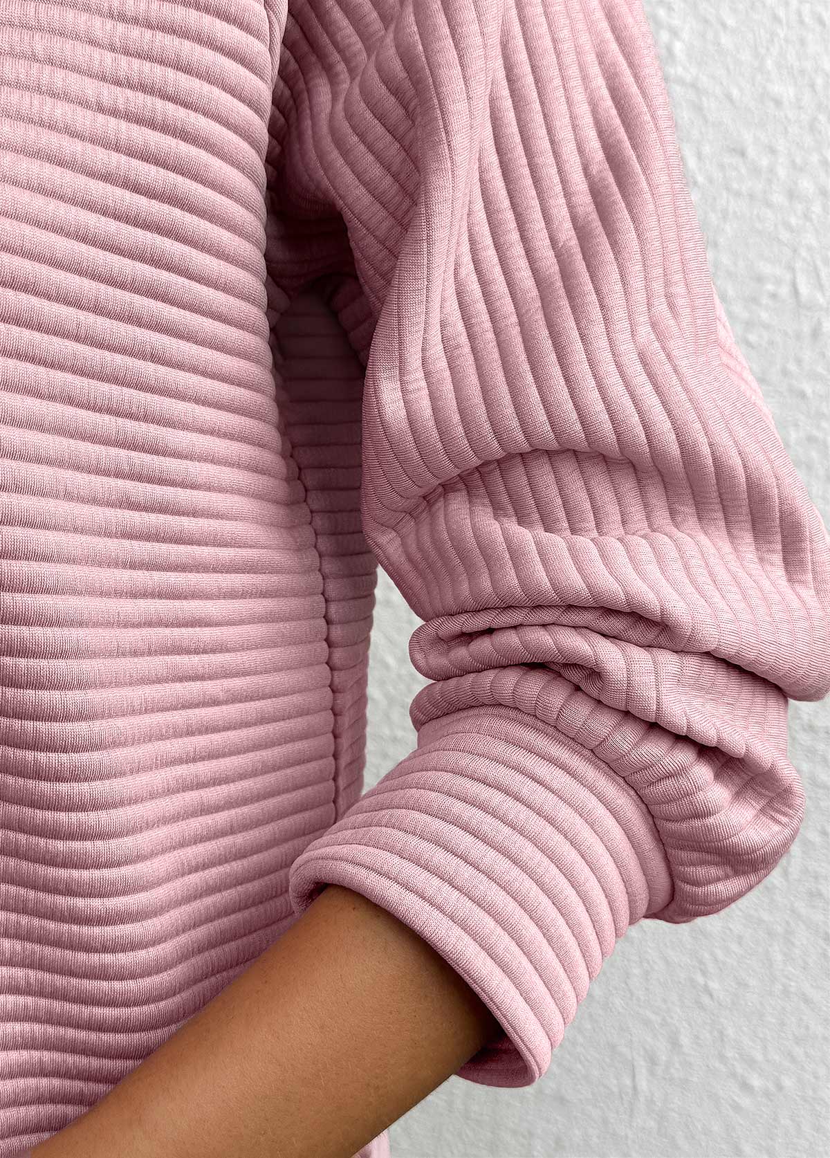 Pink Zipper Long Sleeve Turn Down Collar Sweatshirt | picture 