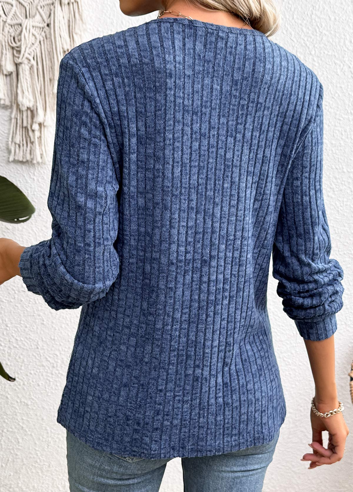 Blue Long Sleeve V Neck Sweatshirt | picture 