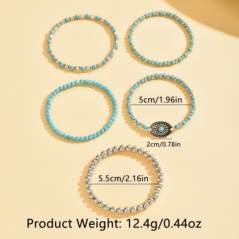 Turquoise Color Alloy Detail Elastic Bracelets | picture 