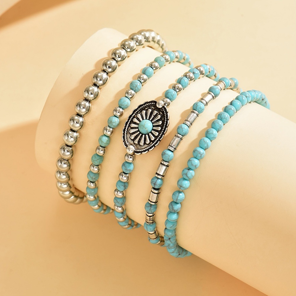 Turquoise Color Alloy Detail Elastic Bracelets | picture 