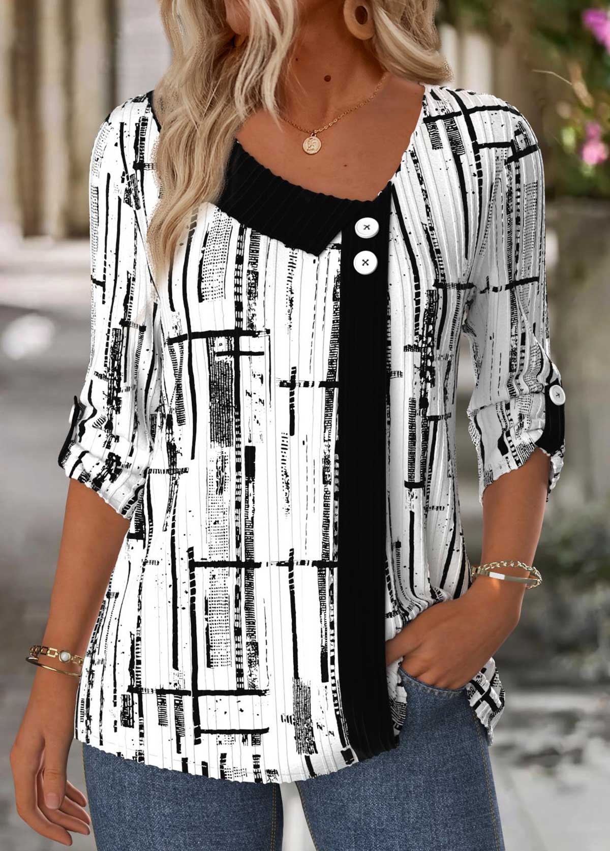White Geometric Print Shirt | picture 