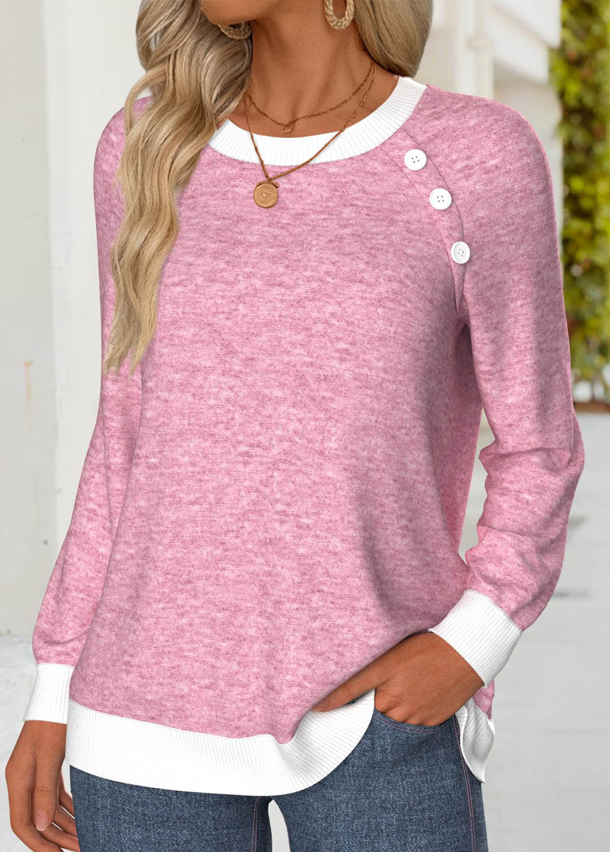 Multi Color Tummy Coverage Long Sleeve Round Neck Sweatshirt | picture 