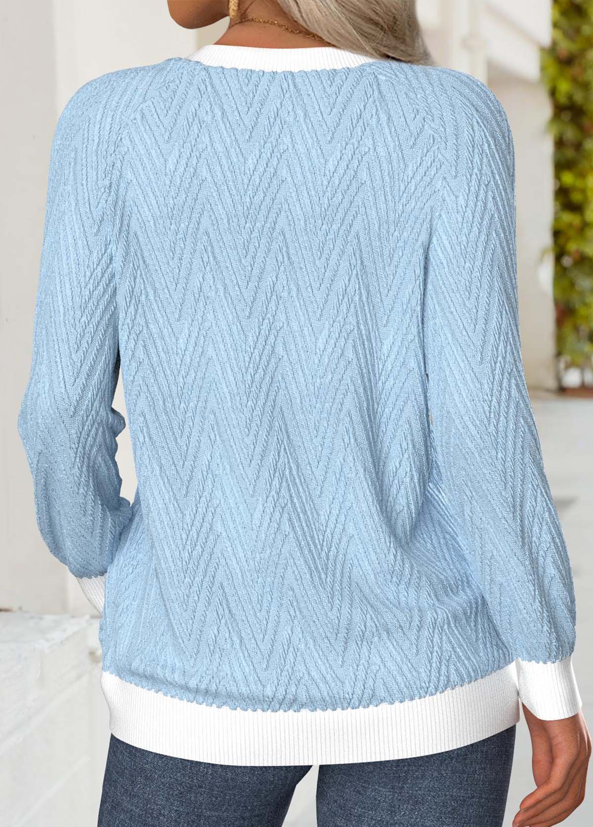 Light Blue Tummy Coverage Long Sleeve Round Neck Sweatshirt | picture 