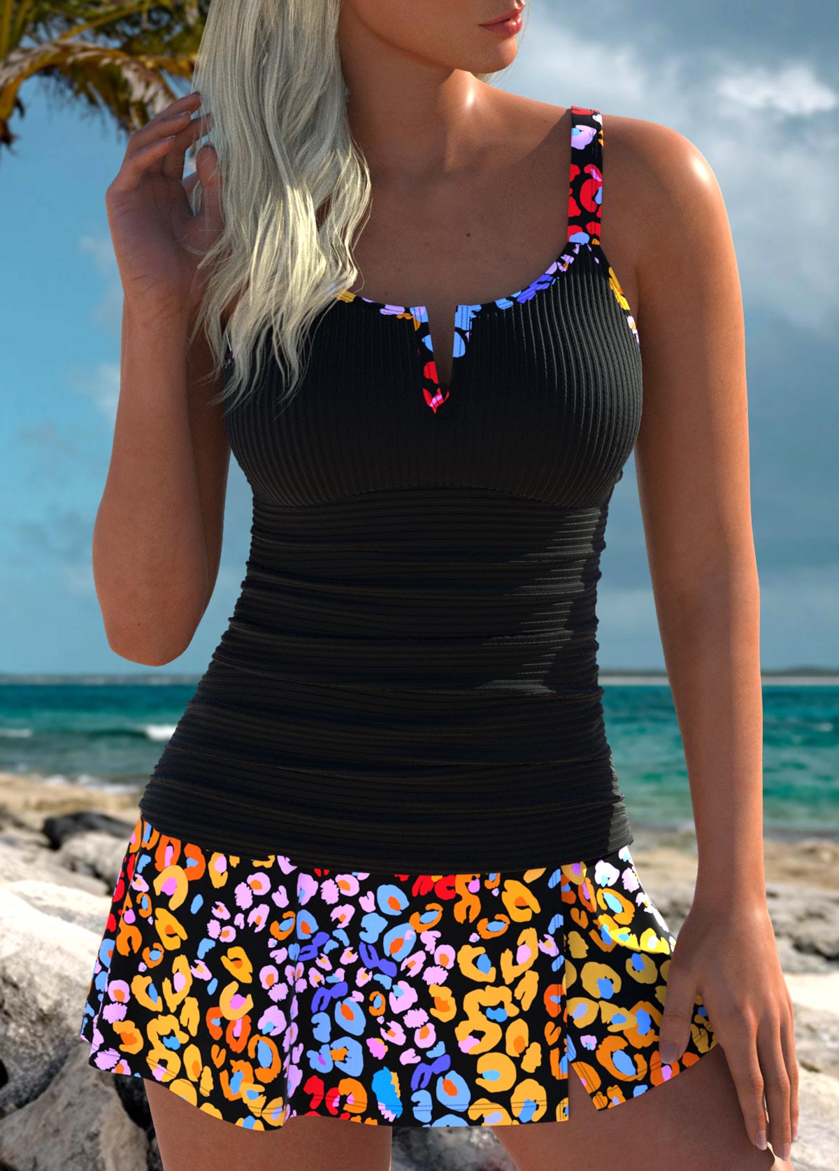 Mid Waisted Leopard Black Tankini Set | picture 