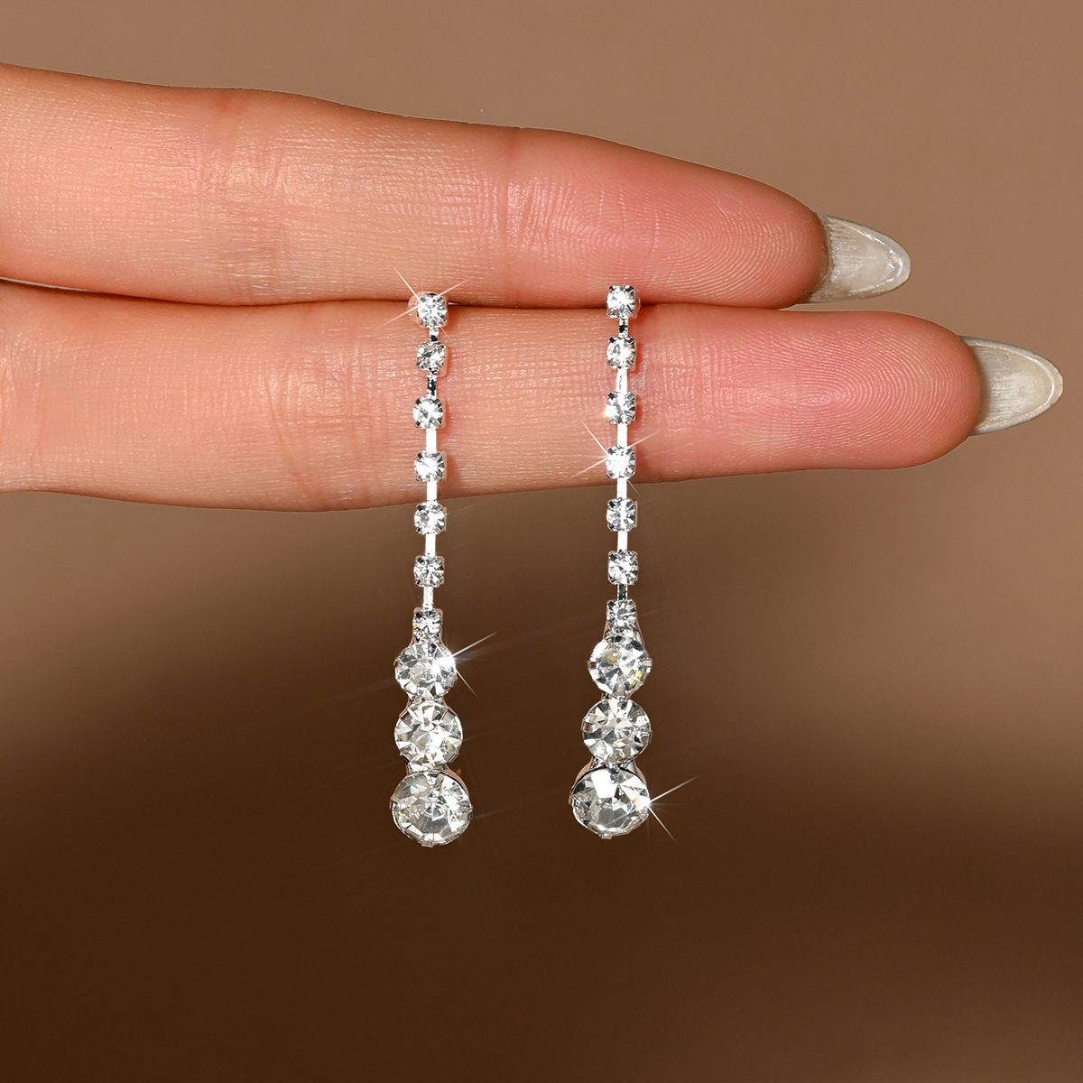 Silver Color Rhinestones Copper Material Earrings | picture 