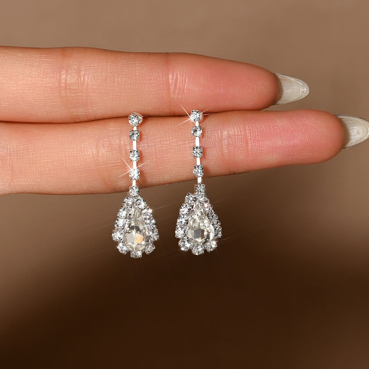 Silver Color Rhinestone Copper Detail Earrings | picture 