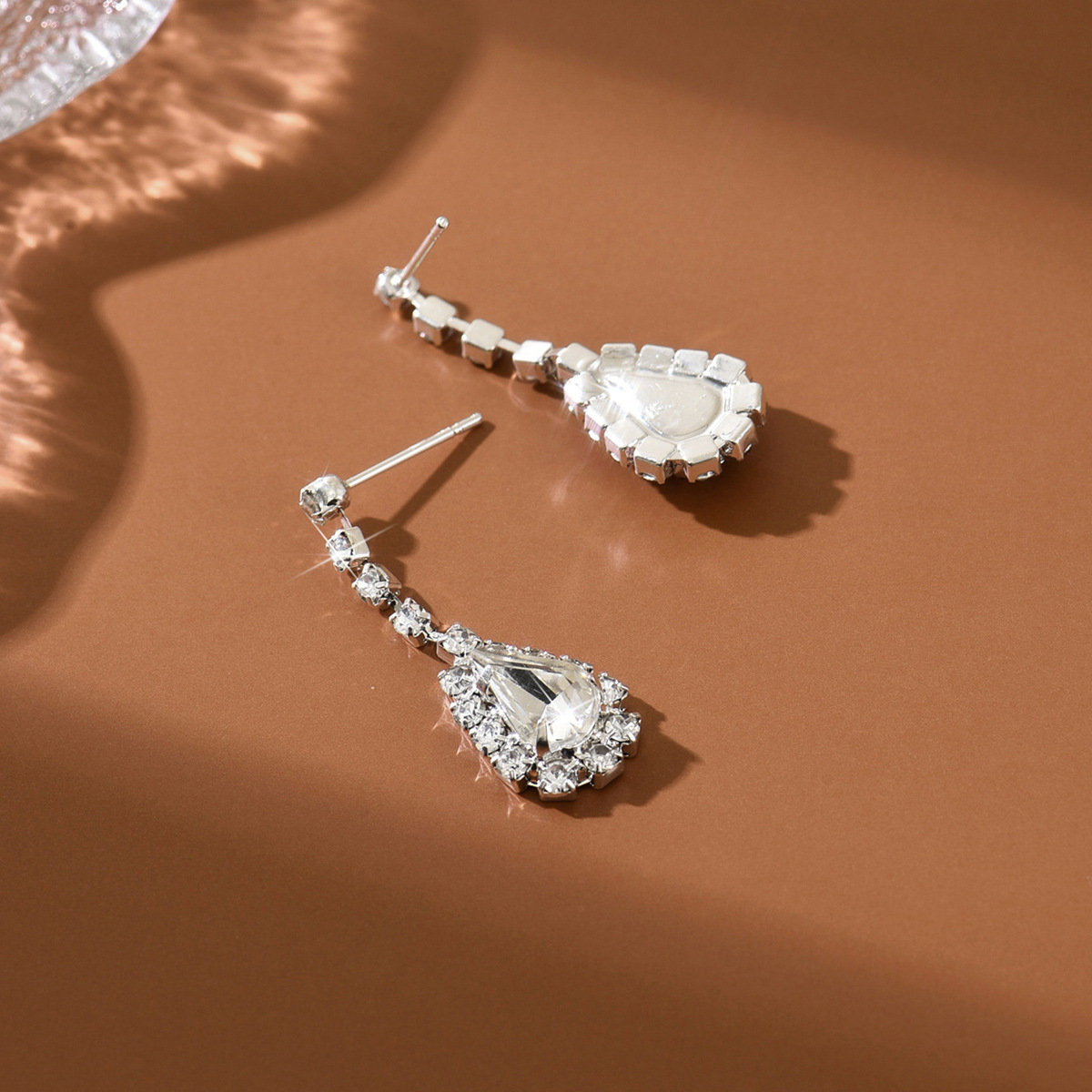 Silver Color Rhinestone Copper Detail Earrings | picture 