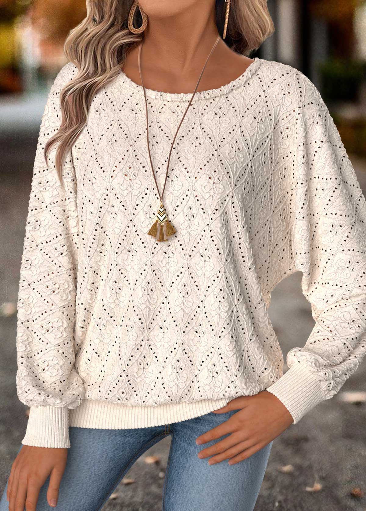Beige Tummy Coverage Long Sleeve Round Neck T Shirt | picture 