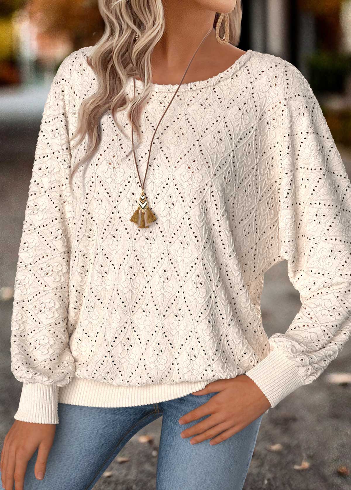 Beige Tummy Coverage Long Sleeve Round Neck T Shirt | picture 