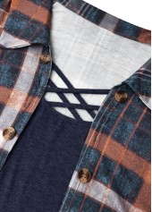 Navy Fake 2in1 Plaid Short Sleeve Shirt | thumb picture 