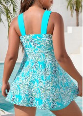 Plus Size Mid Waisted Surplice Cyan Tankini Set
