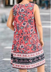 Plus Size Coral Tummy Coverage Tribal Print Short Dress | thumb picture 