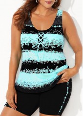 Plus Size Lace Up Mint Green Striped Tankini Set | thumb picture 