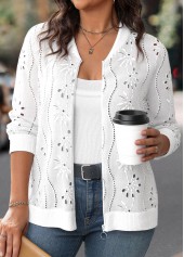 Plus Size White Jacquard Long Sleeve Track Jacket | thumb picture 
