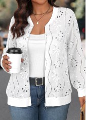 Plus Size White Jacquard Long Sleeve Track Jacket | thumb picture 