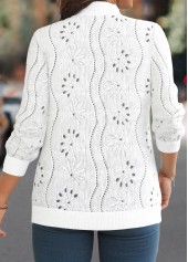 Plus Size White Jacquard Long Sleeve Track Jacket | thumb picture 