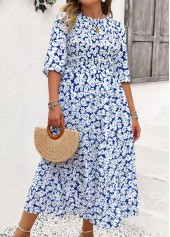 Plus Size Blue Smocked Ditsy Floral Print Dress | thumb picture 