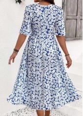 Plus Size Blue Smocked Ditsy Floral Print Dress | thumb picture 