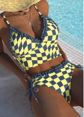 Two Piece Mid Waisted Plaid Light Yellow Bikini Set