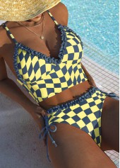 Two Piece Mid Waisted Plaid Light Yellow Bikini Set | thumb picture 