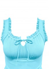 Mid Waisted Tropical Plants Print Cyan Tankini Set | thumb picture 