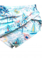 Mid Waisted Tropical Plants Print Cyan Tankini Set | thumb picture 