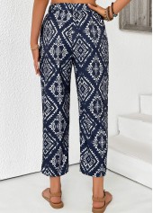Navy Tribal Print Straight Leg Elastic Waist Pants | thumb picture 