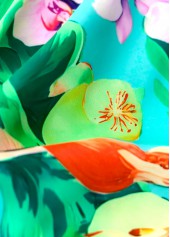 Mid Waisted Tropical Plants Print Mint Green Bikini Set | thumb picture 