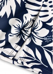 Mid Waisted Tropical Plants Print Navy Tankini Set | thumb picture 