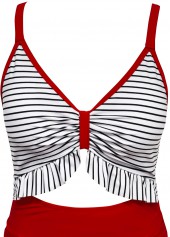 Striped Red V-Neck One Piece Swimwear | thumb picture 
