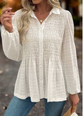 Beige Tummy Coverage Long Sleeve Shirt Collar Blouse | thumb picture 