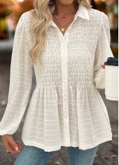 Beige Tummy Coverage Long Sleeve Shirt Collar Blouse | thumb picture 