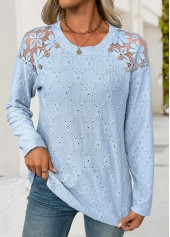 Light Blue Long Sleeve Round Neck T Shirt | thumb picture 
