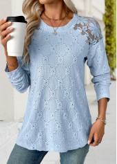 Light Blue Long Sleeve Round Neck T Shirt | thumb picture 