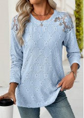 Light Blue Long Sleeve Round Neck T Shirt | thumb picture 