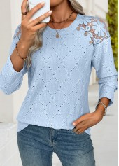 Light Blue Long Sleeve Round Neck T Shirt | thumb picture 