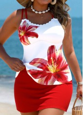 Plus Size Mid Waisted Red Floral Print Tankini Set | thumb picture 