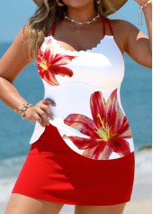 Plus Size Mid Waisted Red Floral Print Tankini Set | thumb picture 