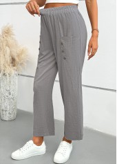 Light Grey Straight Leg Elastic Waist Mid Waisted Pants | thumb picture 